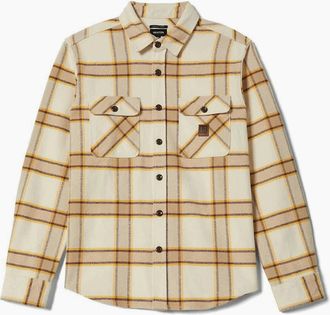 Brixton Mens Brixton Bowery White Cap/Pinecone Brown/Saffron Flannel Shirt - Cream - Size: Regular/40