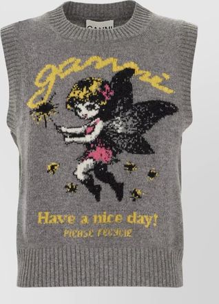 Ganni sleeveless crew neck knit top graphic
