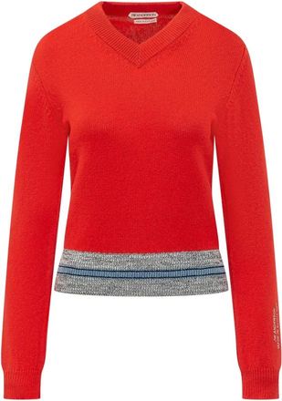 J.W.Anderson Maglione Scollo a V con Bordi a Contrasto - - Knitwear - Donna - Rosso - M
