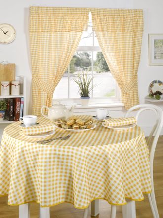 TJ Hughes Molly - Gingham Pencil Pleat Curtains With Pelmet Header in Lemon - TJ Hughes