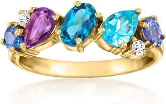 Ross-Simons Multi-Gemstone Ring With Lab-Grown Diamonds in 18kt Gold Over Sterling