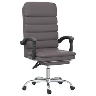 vidaXL Sill&oacute;n De Oficina Reclinable Con Masaje, De Piel Sint&eacute;tica Gris Vidaxl