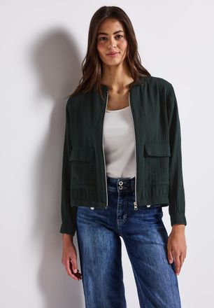 Street One Blouson STREET ONE, Damen, Gr. 40, gr&uuml;n (pine grove gr&uuml;n), Web, Obermaterial: 100% Baumwolle, unifarben, l&auml;ssig geschnitten h&uuml;ftlang, Rundhals, elasti