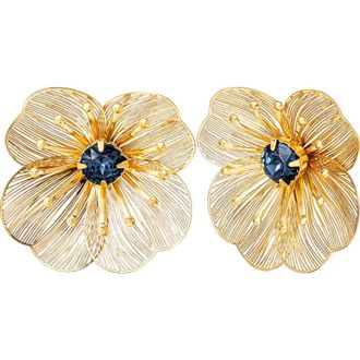 Jessica Simpson Gold-Tone Filigree Flower Stud Earrings with Blue Crystal Center at Nordstrom