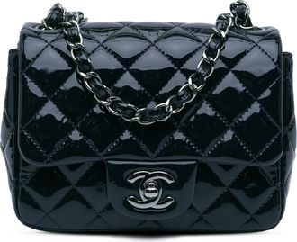Chanel Pre-owned Womens Mini Classic Flap Patent Leather Bag - Black - One Size