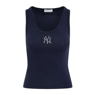 Sporty & Rich Fitness, Dames, Blauw, S, Katoen, Yankees Krystal Cropped Tank