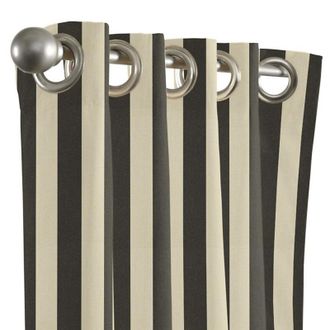 Ballard Designs Sunbrella Indoor/Outdoor Drapery Panel - Canopy Stripe Black/Sand Sunbrella, 50W x 108L - Ballard Designs
