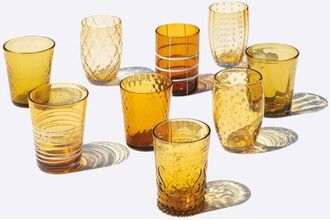 Zafferano Melting Pot Set 6 Bicchieri Monocolore - Ambra - Vetro Soffiato a Mano, 32 cl - Tumbler Artigianali per Acqua e Cocktail - Zafferano