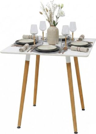 Relaxdays Relaxdays dining table, square, H x W x D: 75x75x75 cm, MDF & bamboo, for 4 people, Scandinavian, white/natural