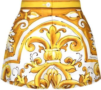 Dolce & Gabbana Majolica-Print High-Waisted Shorts - Womens - Cotton