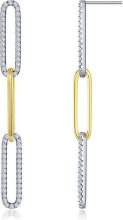 Lafonn Two-Tone Pav&eacute; Simulated Diamond Paper Clip Link Drop Earrings in White at Nordstrom Rack