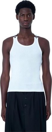 Jean Paul Gaultier Tops, Heren, Wit, M, Katoen, Ribbed Tanktop met metalen details