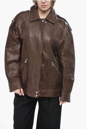 Pinko Leather Jacket FEVER With Concealed Zip size M