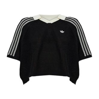 adidas Originals Adidas Originals, Polo Shirts, female, Black, Size: 2XS Knitted Crochet Polo