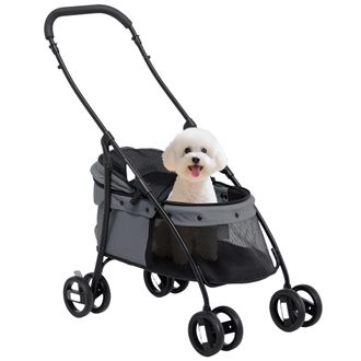 OEM Cochecito Para Perros Peque&ntilde;os Plegable Con Ventanas De Malla Coj&iacute;n Lavable Correas De Seguridad Y Marco De Acero Gris
