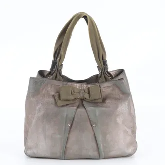 Ferragamo Green Khaki Leather Handbag Shoulder Bag Tote Bag (Pre-Owned)