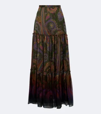 Etro Paisley silk tiered maxi skirt