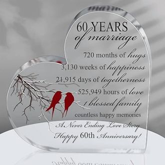 OEM Un Adorno De Aniversario De Bodas En Forma De Coraz&oacute;n Como Regalo De Aniversario De Bodas N&uacute;mero 60 Para Parejas, Padres, Mujeres, Madres, Maridos Y E