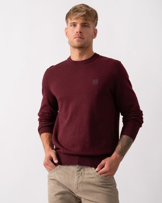 Boss Orange by Hugo Boss Mens Kanovano Crew Neck Jumper in Dark Red Cotton - Size Large