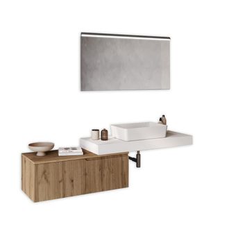 Aquadesign Mueble de ba&ntilde;o 4 piezas en mdf blanco/roble