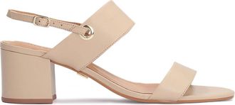 Kazar Beige Leren Sandalen Brede Hak - Dames - Sandalen met hakken - Beige - 38 EU - Leer - Schoenen