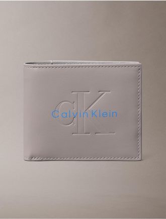 Calvin Klein Mens Embossed Monologo Bifold Wallet - Grey