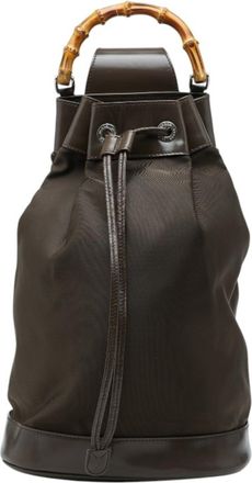 Gucci Brown Nylon Leather Shoulder Bag Sling Bag (Pre-Owned)