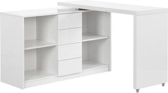 Vente-Unique Escritorio extensible con tablero giratorio 360&deg; - MDF - Blanco lacado - PAVELO