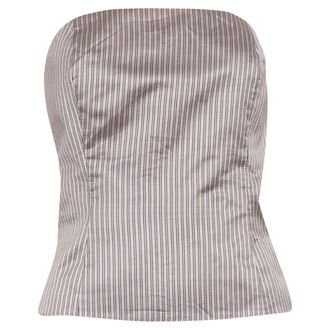 Emporio Armani Brown Pinstripe Silk Woven Bustier Top