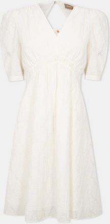 HUGO BOSS Womens Dizziano V-Neck Short Sleeve Knee Length Babydoll Dress in White - Size 12 UK