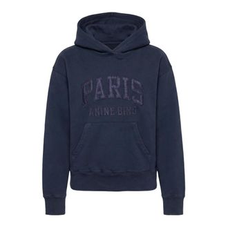 Anine Bing Debbie Shrunken Hoodie - Dames - Hoodies - Blauw - XL - Katoen - Hoodies & sweatvesten