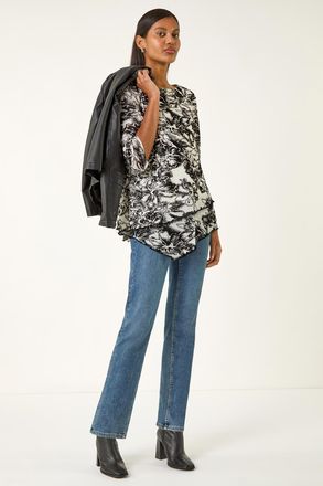 Roman Flock Floral Asymmetric Hem Top