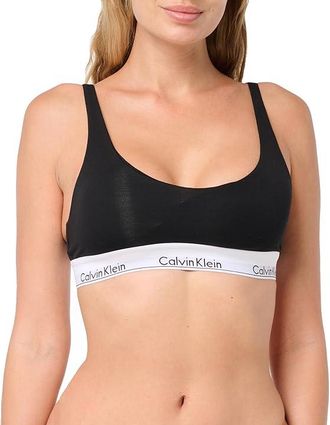Calvin Klein Underwear Modern Cotton Lighlty Lined Scoop Neck Bralette Womens Bra Black : SM (US 4-6), Cotton/Elastane/Modal