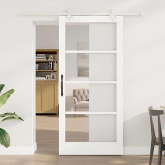 vidaXL Vidaxl - Puerta Corrediza Manual Blanco 93 X 202 Cm Madera Y Metal