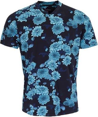 Lords of Harlech Maze V-neck Tee in Serious Floral Navy at Nordstrom, Size Xx-Large
