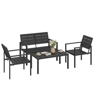 OUTSUNNY Conjunto De Muebles De Jard&iacute;n De Exterior De 4 Piezas Que Incluye Un Sof&aacute; De 2 Plazas, 2 Sillas Y Una Mesa De Centro, Muebles De Patio O Terraza, Colo