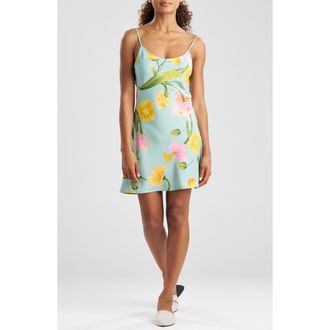Natori Solene Floral Satin Charmeuse Chemise in Blue Multi at Nordstrom, Size X-Large