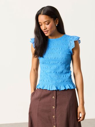 Fat Face FatFace Shirred Top in Blue