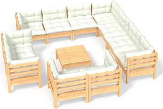 vidaXL Muebles De Jard&iacute;n 12 Piezas Y Cojines Madera Maciza De Pino Vidaxl