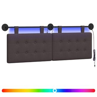 vidaXL Cabecero Colgante Con Luz Led Marr&oacute;n Oscuro Tela Vidaxl