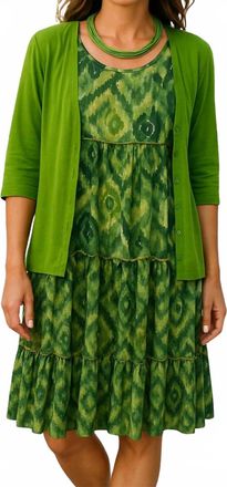 Calypso Contrast Scoopneck Midi Dress In Lime Green Chevron Print