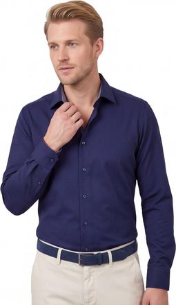 Olymp katoenen overhemd Olymp wijde fit effen donkerblauw