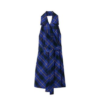 Burberry Check Pattern Linen Halter Dress, Brand Size 12 (US Size 10)