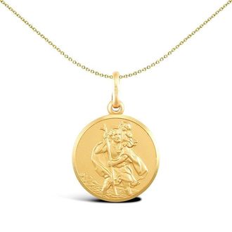 Jewelco London Solid 9ct Gold Matte St Christopher Medallion Pendant - JPM003