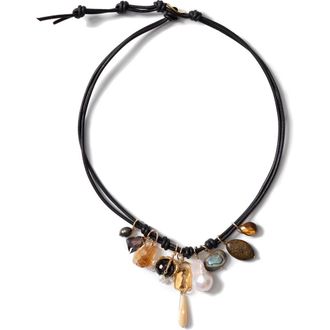 Chan Luu Romy Semiprecious Stone Charm Bracelet in Black at Nordstrom