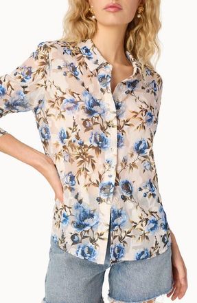 Cami NYC Crosby Burnout Floral Print Chiffon Shirt in Daydream at Nordstrom, Size Xx-Small