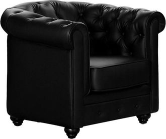 Vente-Unique Sill&oacute;n CHESTERFIELD - Piel sint&eacute;tica - Negro
