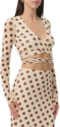 AFRM Halsey Wrap Mesh Crop Top in Gold Halo Dot at Nordstrom Rack, Size X-Large