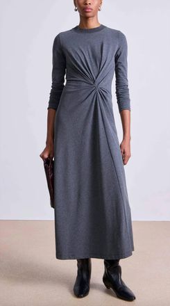 Apiece Apart Long Sleeve Volta Twist Dress In Heathered Charcoal