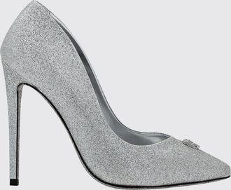 Philipp Plein D&eacute;collet&eacute; in pelle glitter con applicazione Skull e tacco alto